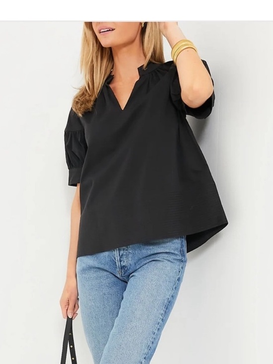 Tuckernuck Tops - Tuckernuck Black Ruthie Blouse V-Neck Ruched Sleeves Cotton Boxy Top XXL